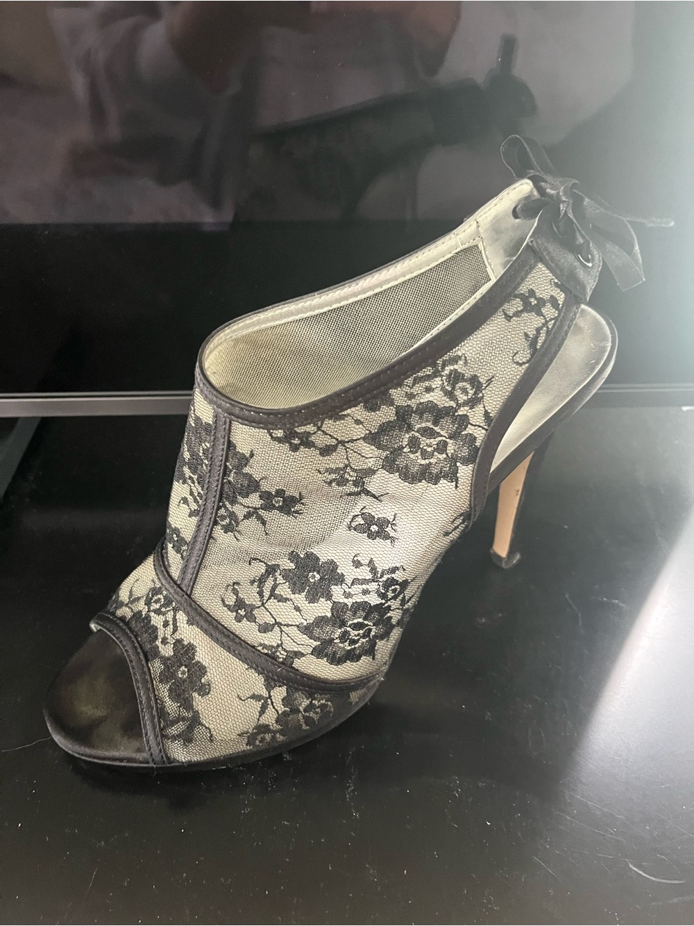 Caparros Black Lace Peep-Toe Stiletto